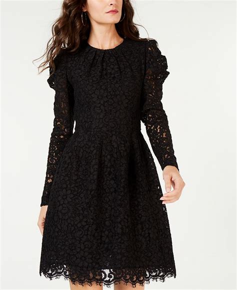 michael kors puff-sleeve floral lace dress|Michael Kors.